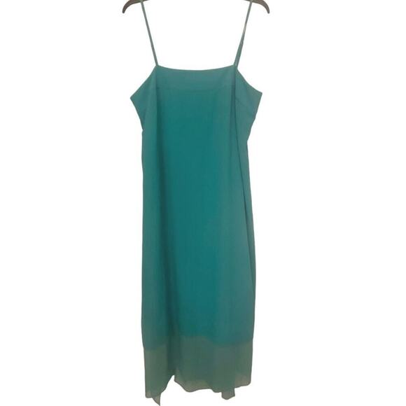 DKNY NWT Jadeite Square Neck Multi Layer Cut Out Back Sheer Bottom Cami Dress L - Picture 3 of 14